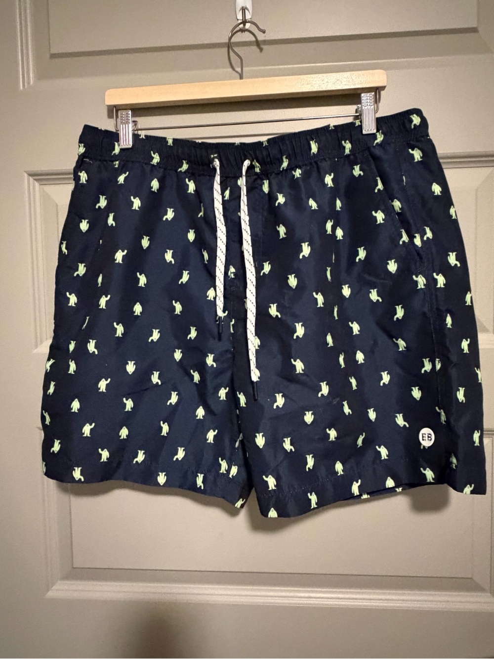 Eddie Bauer Navy Swim Trunks with Lime Green Print